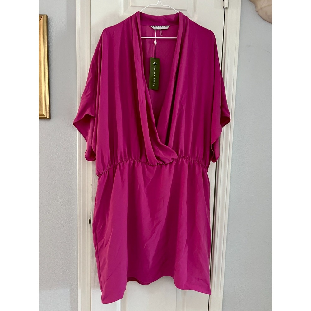 Trina Turk Concourse Dress 2XL Hyacinth Pink Surplice Stretch Minidress NWT $258